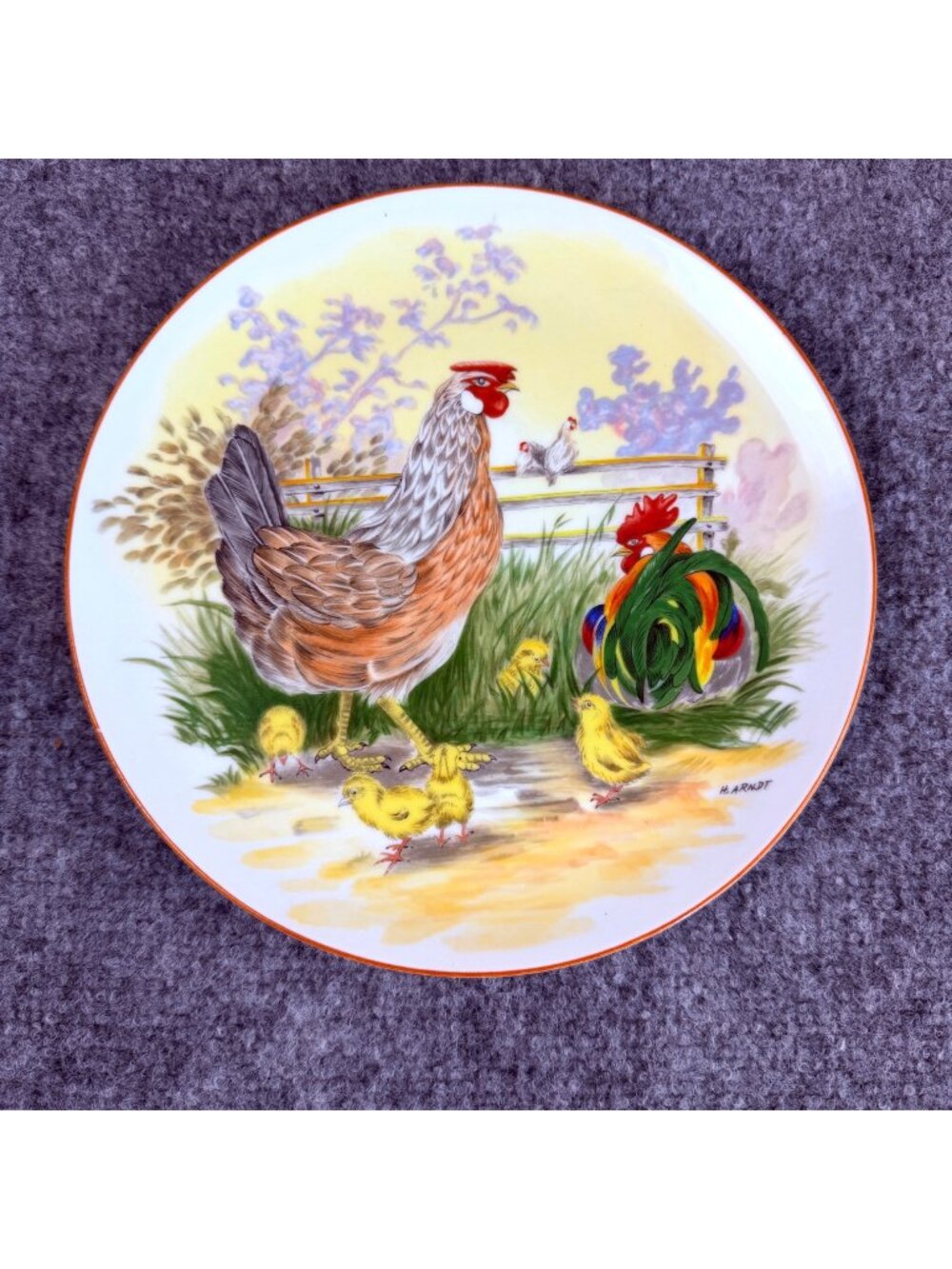 Vintage H. Arndt Chicken Family Collector Plate - Farmhouse Decor